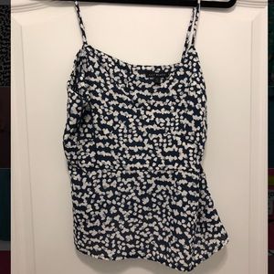 Navy, grey and white polka-dot blouse